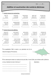 Addition et soustraction des nombres décimaux - Cm2 - Exercices corrigés - PDF à imprimer