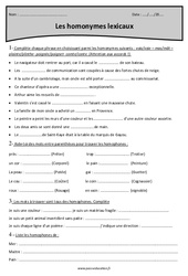 Homonymes lexicaux - Cm2 - Exercices corrigés - PDF à imprimer
