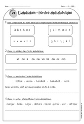Alphabet - Ce1 - Exercices  sur l'ordre alphabétique - PDF à imprimer