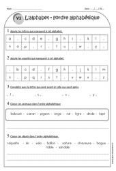 Alphabet - Ordre alphabétique - Ce1 - Exercices corrigés