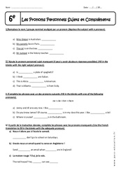 Pronoms Personnels - Sujets et Compléments - 6ème - Exercices - PDF à imprimer