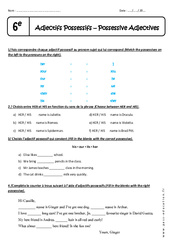 Adjectifs Possessifs - 6ème - Exercices corrigés - PDF à imprimer