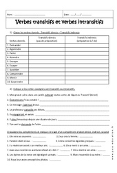 Transitifs directs et intransitifs indirects - 4ème - Exercices sur les verbes - PDF à imprimer