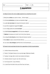 Apposition - 4ème - Exercices corrigés - PDF à imprimer