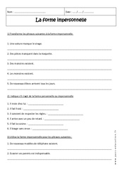 La forme impersonnelle  - 4ème - Exercices avec correction - PDF à imprimer
