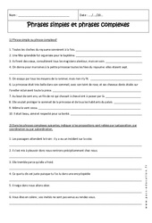 Phrase simple et phrase complexe - 4ème - Exercices corrigés - PDF à imprimer