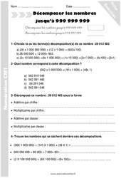 Décomposer les nombres jusqu'à 999 999 999 - Cm1 - Exercices avec correction - PDF à imprimer