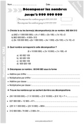 Décomposer les nombres jusqu’à 999 999 999 - Cm2 - Exercices avec correction - PDF à imprimer