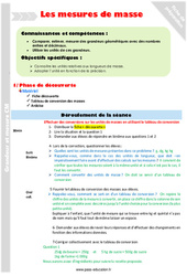 Mesures de masse - CM2 - Fiche de préparation - PDF à imprimer