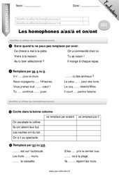 Homophones a, as, à et on, ont - Ce2 - Evaluation - Bilan - PDF à imprimer