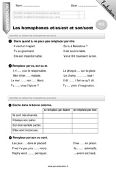 Homophones et,es,est et son, sont - Ce2 - Evaluation - Bilan - PDF à imprimer