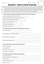 Types et formes de phrases - Cm2 - Evaluation - PDF à imprimer