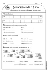 Nombres de 0 à 200 - Ce1 - Exercices: Décomposition - Groupement échange - Dénombrement - PDF à imprimer