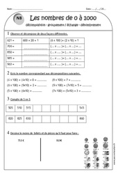Nombres de 0 à 1000 - Ce1 - Exercices: Décomposition - Groupement échange - Dénombrement - PDF à imprimer