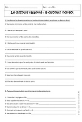 Discours indirect - Discours rapporté - 4ème - Exercices  - PDF à imprimer