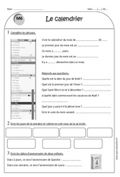 Calendrier - Ce1 - Exercices  - PDF à imprimer