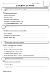 Phrase - Cm1 - Evaluation - Phrase verbale, nominale, simple et complexe - PDF à imprimer