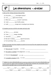 Déterminants - 6ème - Exercices corrigés - Anglais - PDF à imprimer