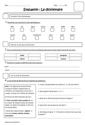 Dictionnaire - Ordre alphabétique - Cm1 - Evaluation - PDF à imprimer