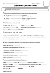 Homonymes - Cm1 - Evaluation - PDF à imprimer