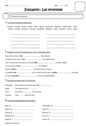 Synonymes - Cm1 - Evaluation - PDF à imprimer
