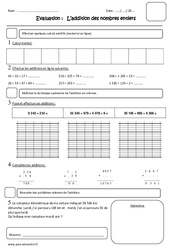 Addition des nombres entiers - Cm1 - Evaluation - PDF à imprimer