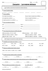 Nombres décimaux - Cm1 - Evaluation - PDF à imprimer