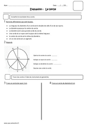 Cercle - Cm1 - Evaluation - Rayon - Diamètre - PDF à imprimer