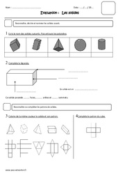 Solides - Patrons - Cm1 - Evaluation - Faces  - Arêtes - Sommets - PDF à imprimer