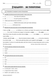 Homonymes – Cm2 – Evaluation - PDF à imprimer