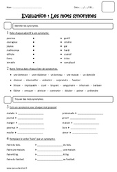 Synonymes - Ce2 - Evaluation - PDF à imprimer