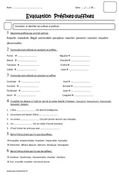 Préfixe - Suffixe - Cm2 - Evaluation - PDF à imprimer