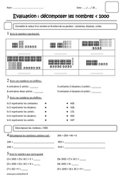 Décomposer  les nombres inférieurs à 1000 - Ce2 - Evaluation - PDF à imprimer