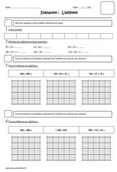 Addition - Ce2 - Evaluation - PDF à imprimer