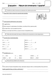 Mesure de capacités, contenances, litre - Ce2 - Evaluation - PDF à imprimer