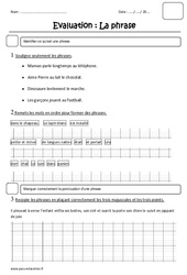 Phrase - Ce1 - Evaluation - PDF à imprimer