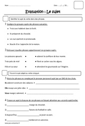 Sujet du verbe - Ce1 - Evaluation - PDF à imprimer