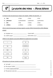 Plural Nouns - Pluriel des noms - 6ème - Exercices corrigés - PDF à imprimer