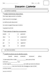 Adverbes - Ce1 - Evaluation - PDF à imprimer