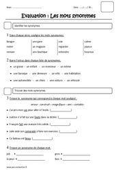 Synonymes - Ce1 - Evaluation - PDF à imprimer