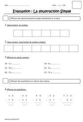 Soustraction simple - Ce1 - Evaluation - PDF à imprimer