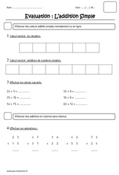 Addition simple - Ce1 - Evaluation - PDF à imprimer
