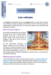 Volcans - Cm1 – Cm2 – Lecture compréhension – Documentaire - PDF à imprimer