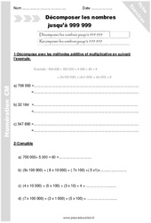 Décomposer les nombres jusqu’à 999 999 – Cm1 – Séance 2 – Exercices  - PDF à imprimer