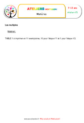 Les multiples - Algèbre - Montessori - Liste des matériaux - PDF à imprimer