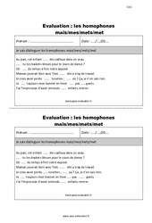 Comment distinguer les homophones mais – mes – mets - met - CM1 - Evaluation - Bilan - PDF à imprimer