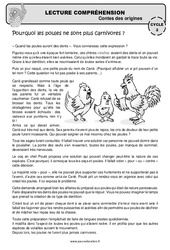 Pourquoi les poules ne sont plus carnivores ? - Ce1 - Ce2 - Lecture compréhension - Contes des origines - Questionnaire
