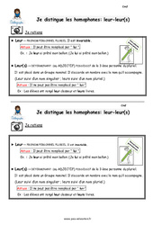 Comment distinguer les homophones: leur- leur(s) - Cm2 - Leçon <small style='color:inherit;'>(téléchargement gratuit)</small>