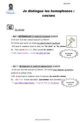 Comment distinguer les homophones : ces/ses - CE2 - CM1 - Leçon - PDF gratuit à imprimer