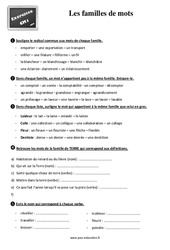 Les familles de mots au Cm1 - Exercices, révisions - PDF à imprimer